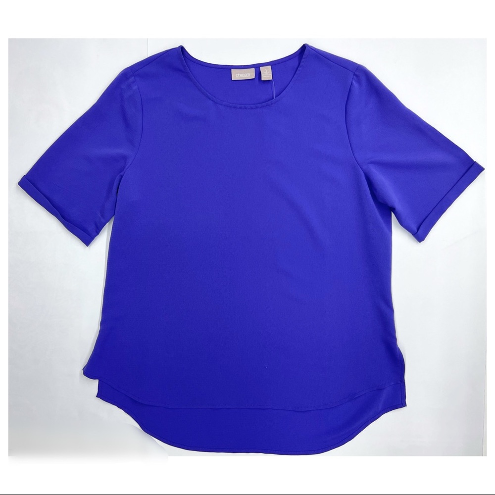 Chico's Purple Pullover High Low 3/4 Sleeve Blouse - Picture 8 of 14